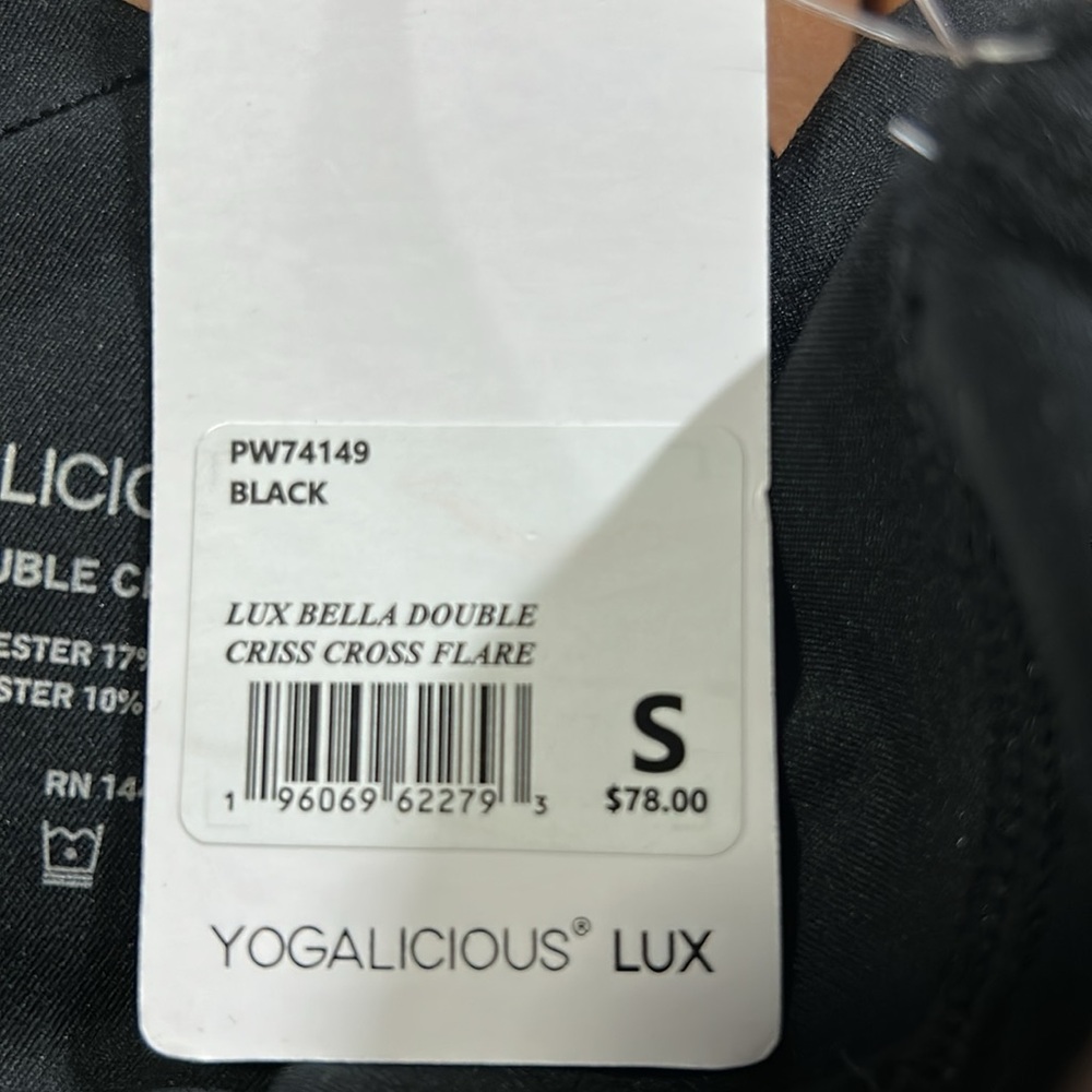 NWT Yogalicious Lux Bella Double Cris Cross Flare Black Small - Picture 7 of 7